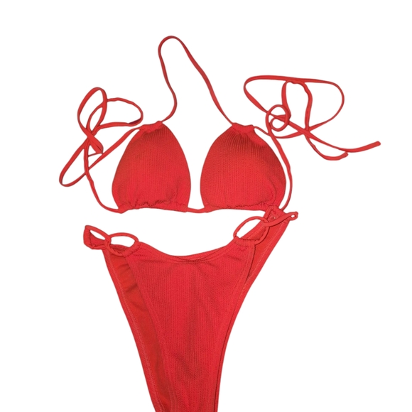 Damsel Vibrant Red Triangle 2 Piece Bikini with High-Cut Design - Picture 1 of 6